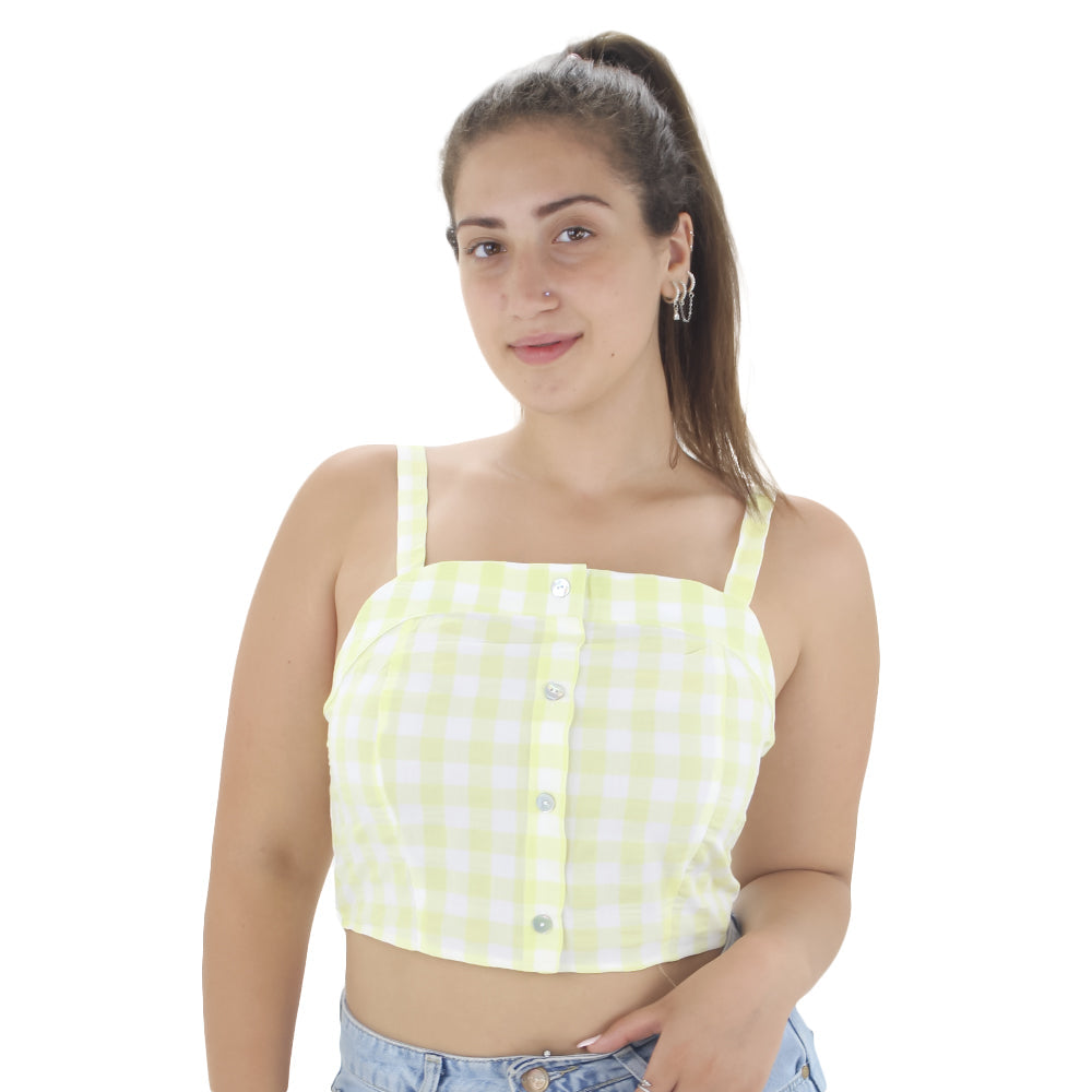 Image for Women's Plaid Square Neck Crop Top,Yellow