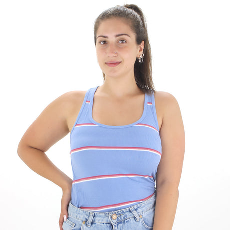Image for Women's Ribbed & Striped Sleeveless Top,Blue