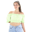 Image for Women's Embroidered Off Shoulder Crop Top,Pistache