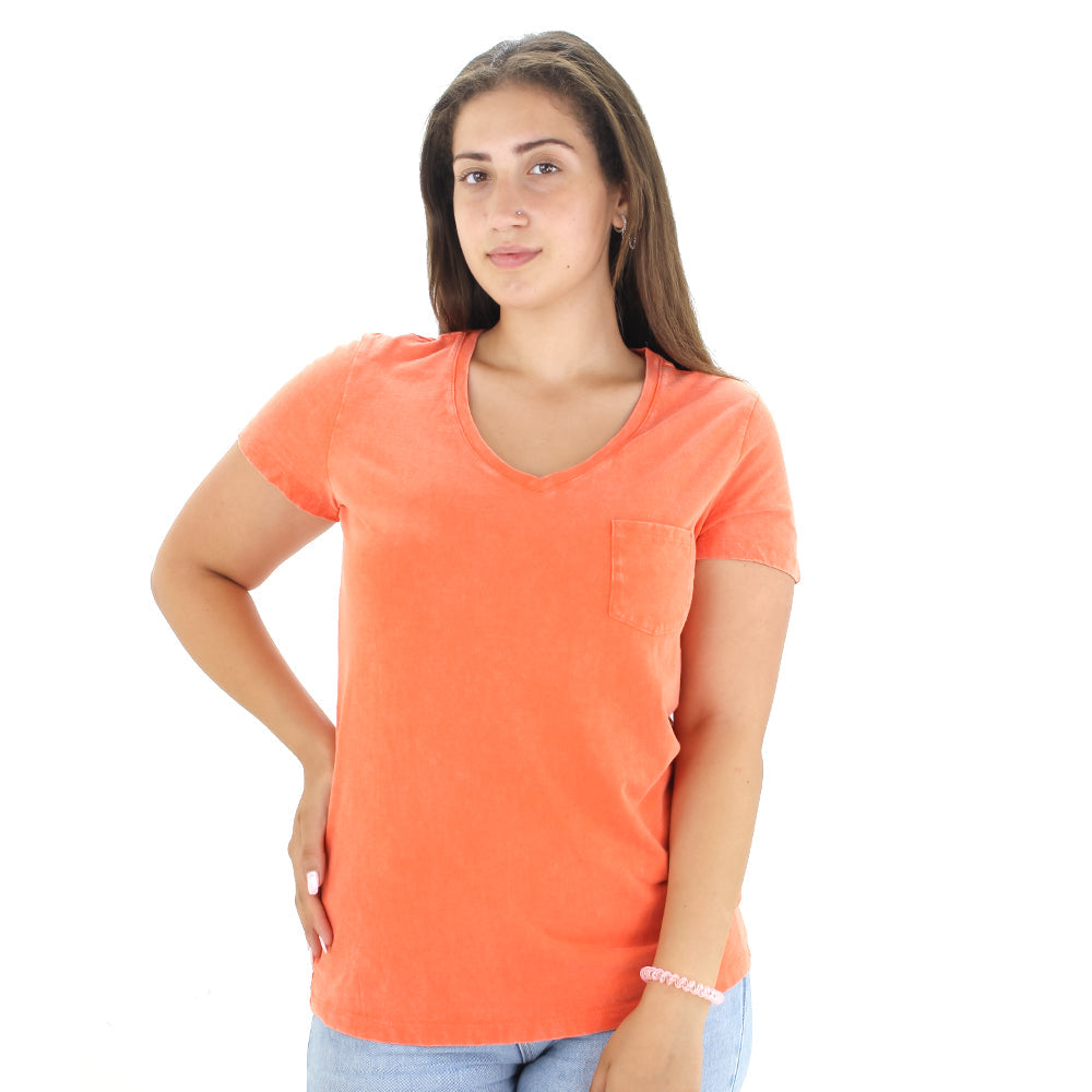 Image for Women's Pocket Side V-Neck Top,Orange