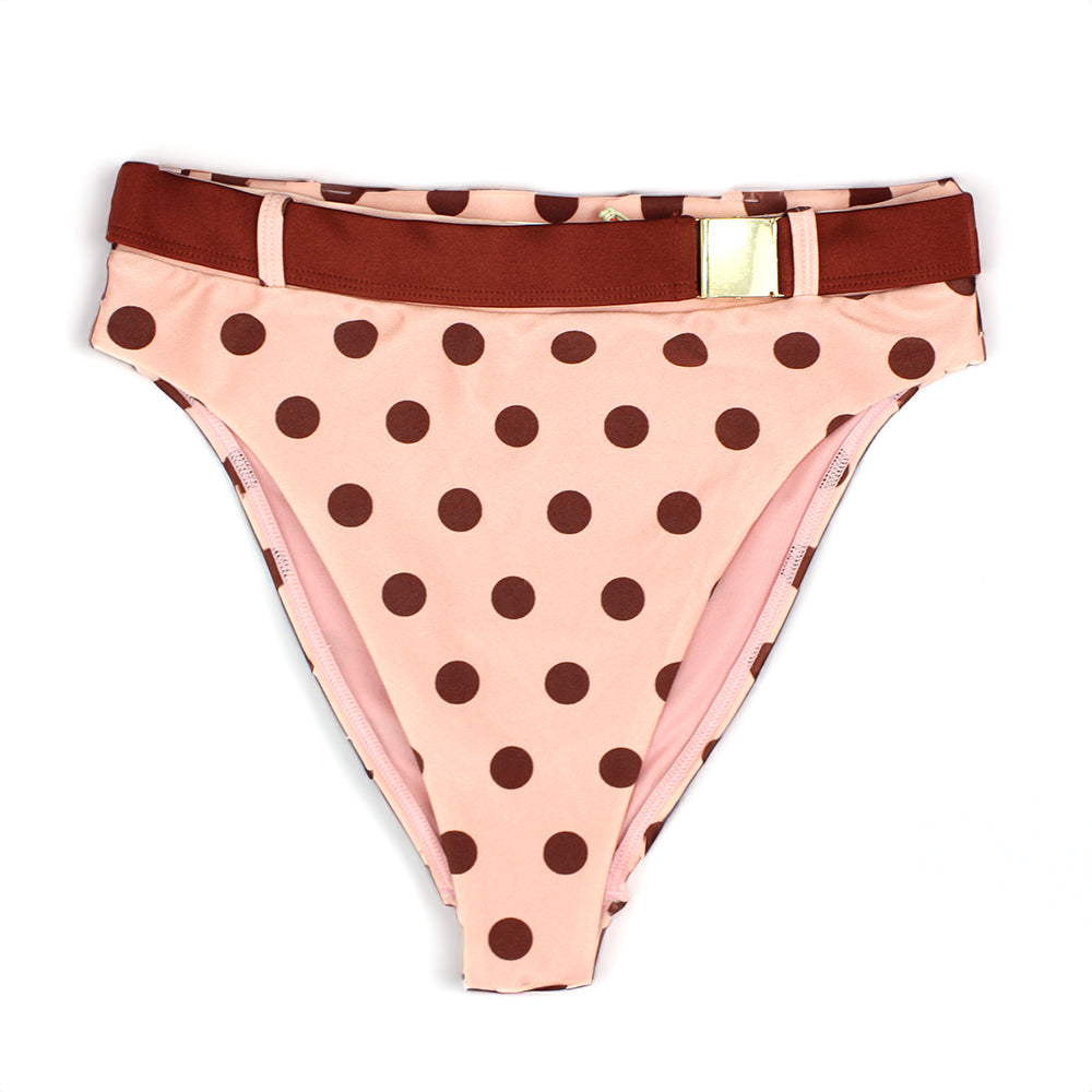 Image for Women's Belted Polka Dots High Waist Bikini Bottom,Pink