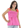 Image for Women's Smoked Crop Top With Tie Straps,Fushia