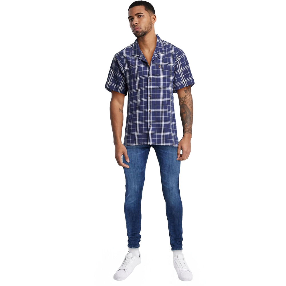 Image for Men's Plaid Short Sleeve Chemise,Navy