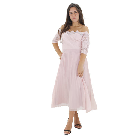 Image for Women's Lace Midi Dress With a Curve Cut,Pink