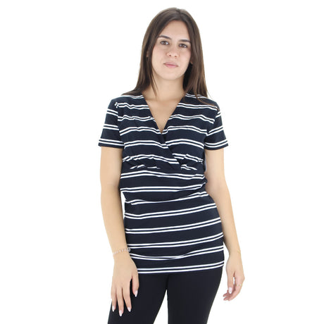 Image for Women's Striped V-Neck Top,Black