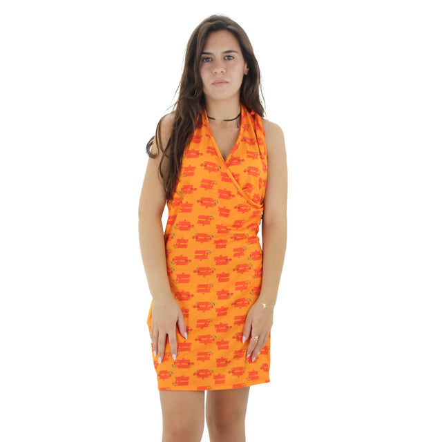 Image for Women's Cherry Print Open Back Dress,Orange