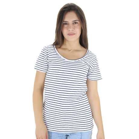 Image for Women's Striped Casual T-Shirt,White/Navy