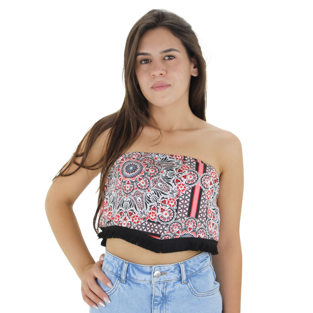 Image for Women's Printed Crop Top With Tassel Fri,Multi