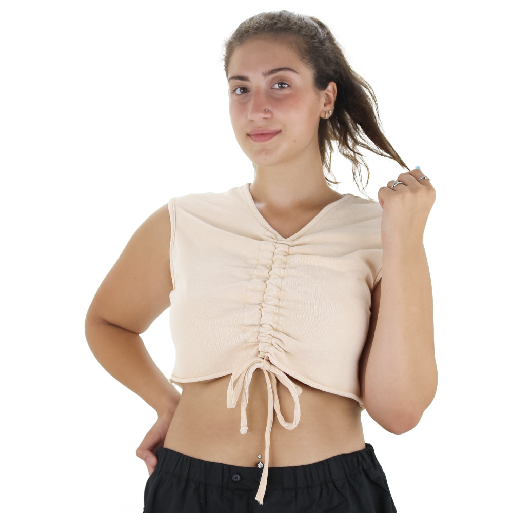 Image for Women's Ruched Front Crop Top,Beige