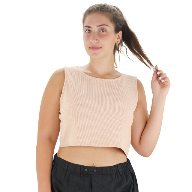Image for Women's Ribbed Racer Neck Crop Top,Camel