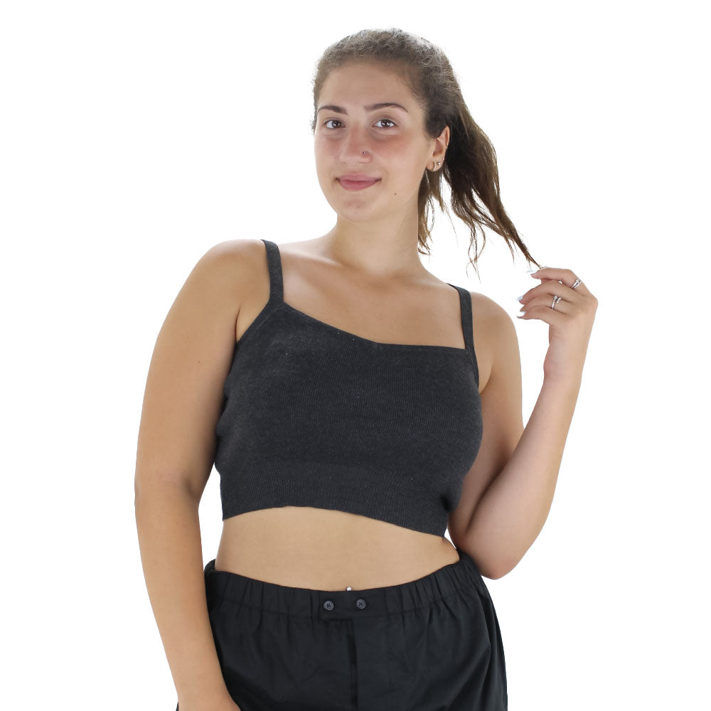 Image for Women's Knitted Crop Top,Dark Grey