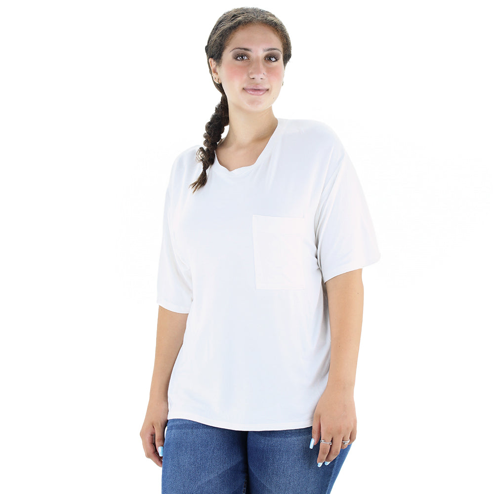 Image for Women's Solid Top With Pocket Side,White