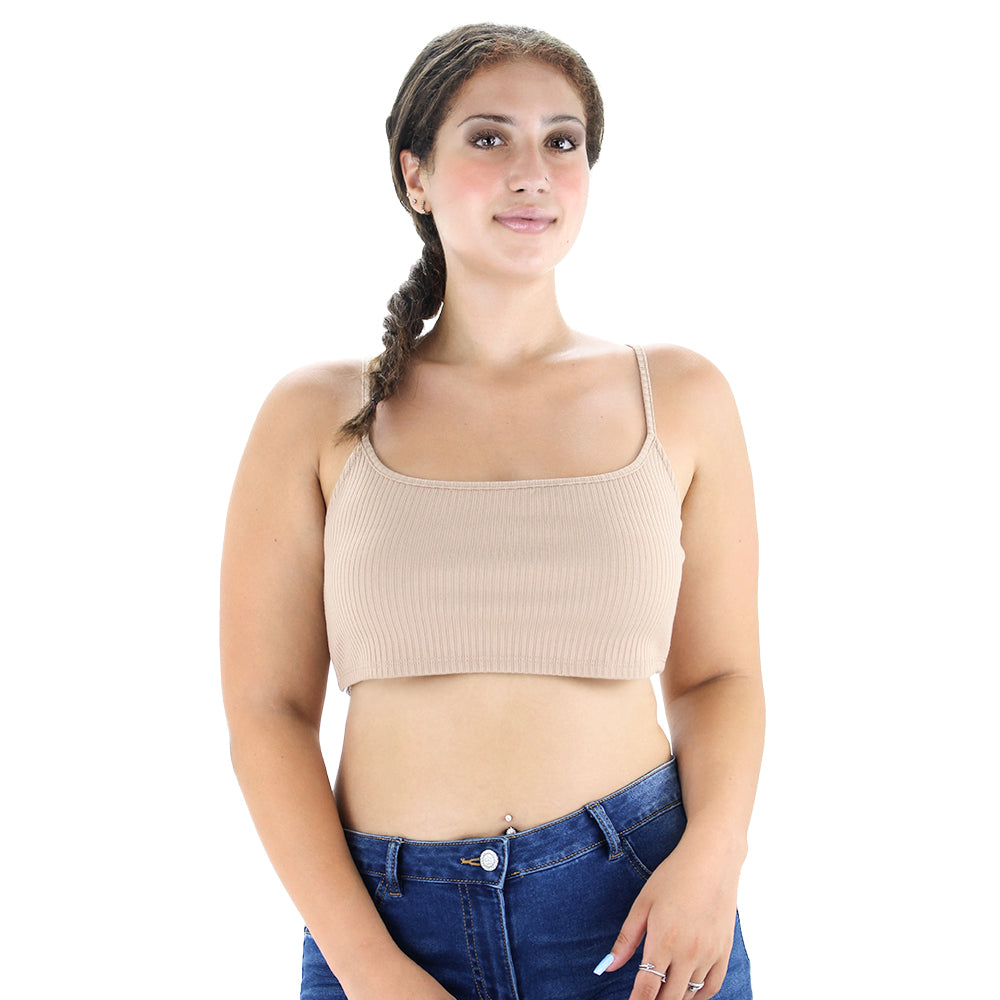 Image for women's Ribbed Spaghetti Straps Crop Top,Beige