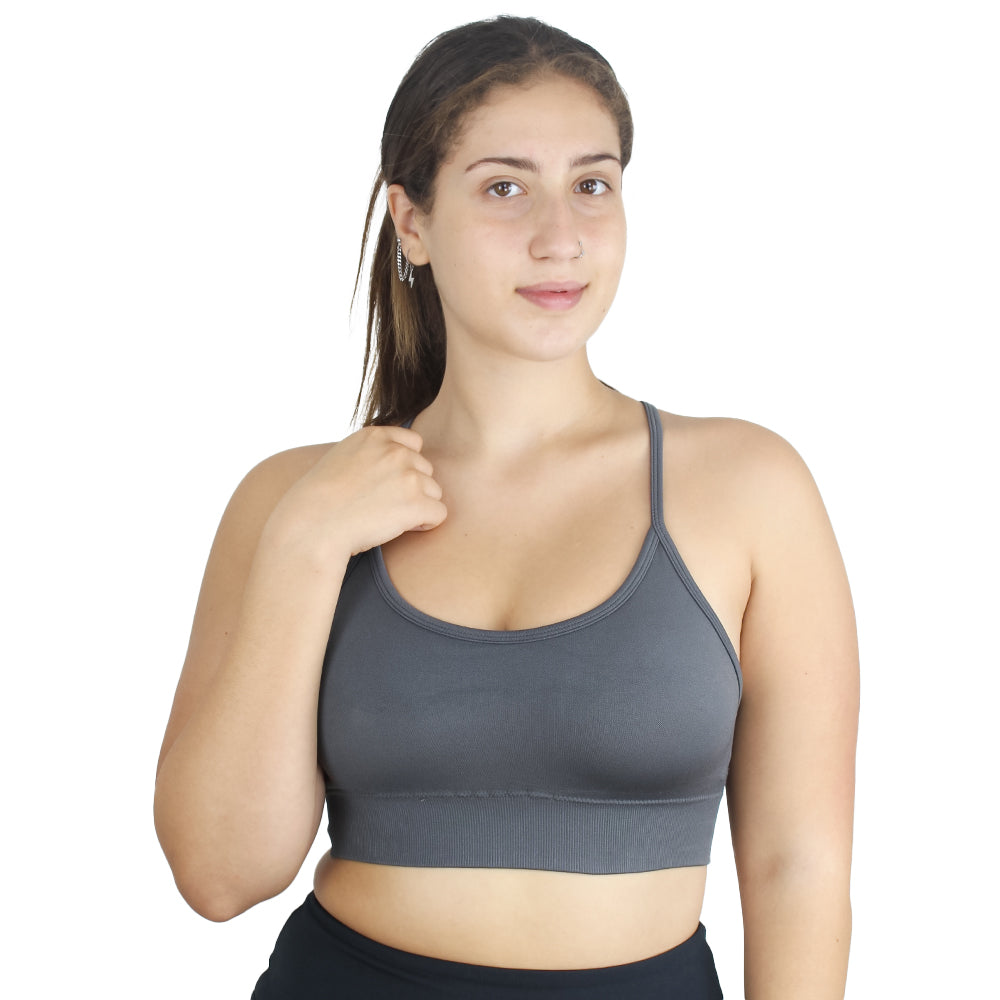 Image for Women's Strappy Back Scoop Neck Sport Bra,Dark Grey