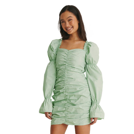 Image for Women's Short Dress With Exaggerated Sleeves,Light Green