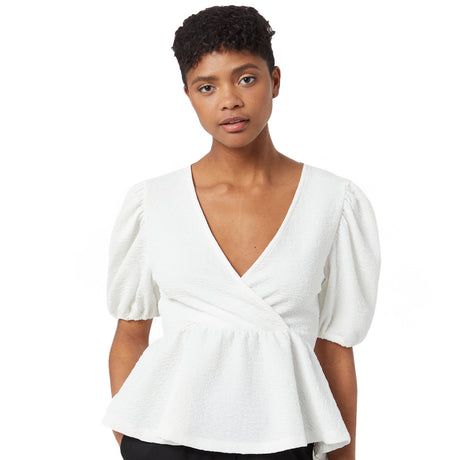 Image for Women's V-Neck Puff Sleeve Top,White