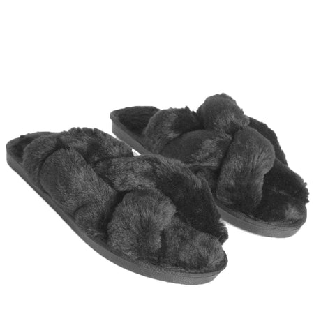 Image for Women's Faux Fur Open Toe Slippers,Black