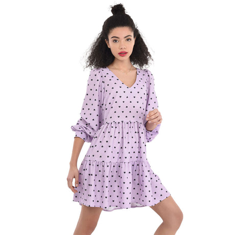 Image for Women's Hearts Print Ruffle Dress,Purple