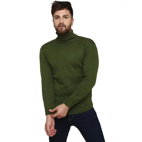 Image for Men's Plain High Neck Sweaters,Olive