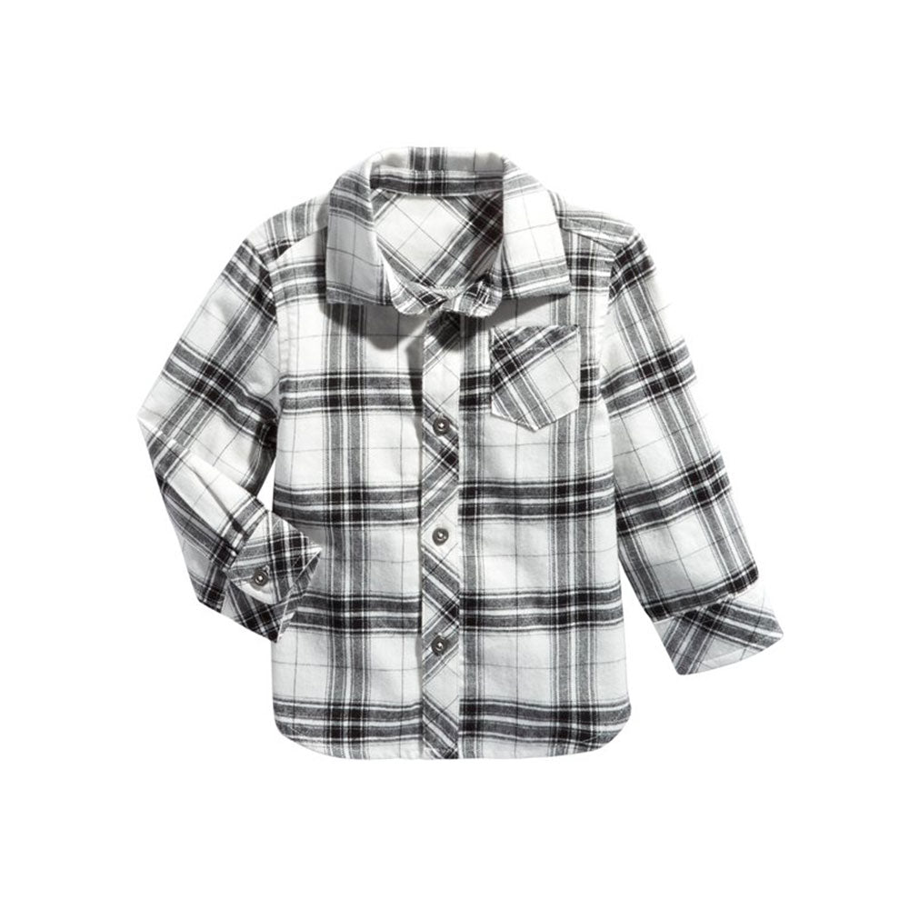 Image for Kids Boy Cotton Plaid Shirt,White/Black