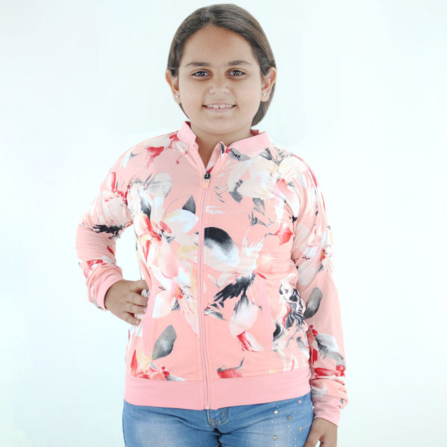 Image for Kids Girls Printed Bomber Jacket,Pink