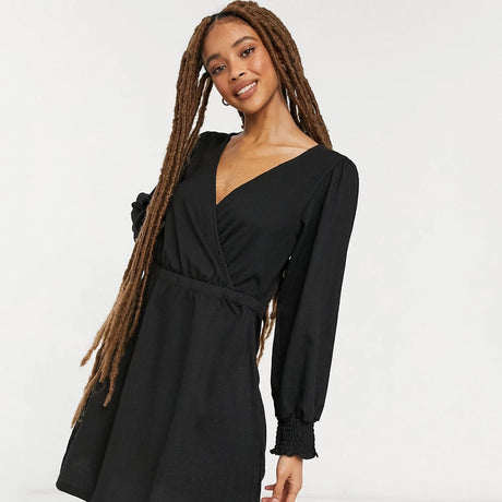 Image for Women's Short Dress With Gathered Cuffs,Black