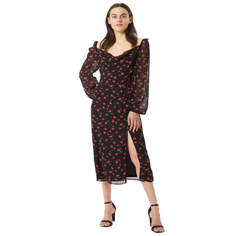 Image for Women's Floral Print Side Slit Midi Dress,Black
