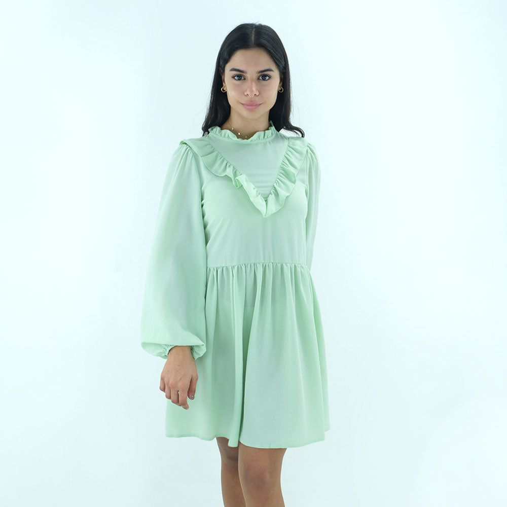 Image for Women's Ruffle Plain Dress,Light Green