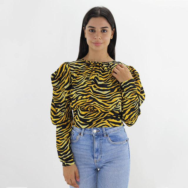 Image for Women's Zebra Printed Oppen Back Top,Yellow/Black