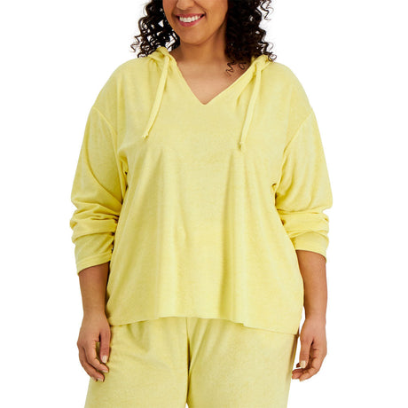 Image for Women's V-Neck Towelling Hoodie,Yellow