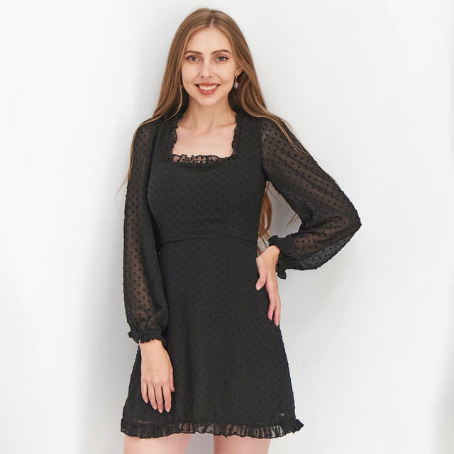 Image for Women's chiffon Ribbed Dress,Black