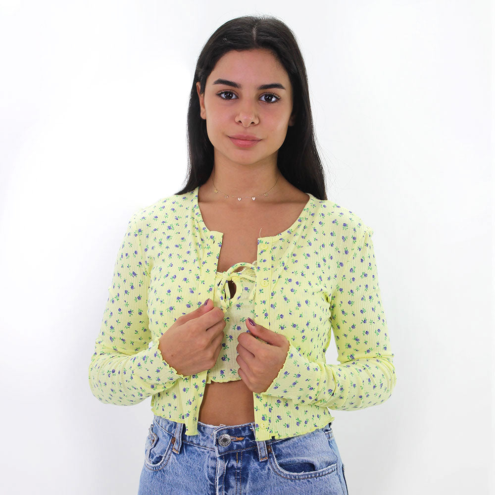 Image for Women's Floral 2 Pcs Crop Top,Yellow