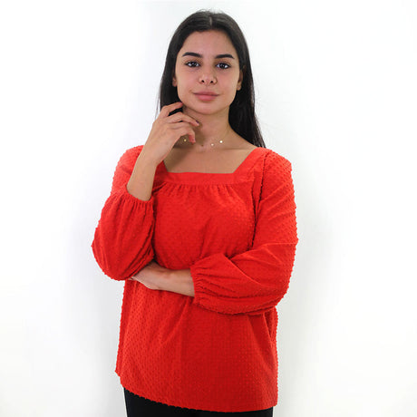 Image for Women's Clip-Dot Peasant Blouse,Red