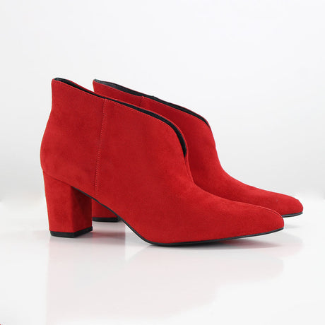 Image for Women's Pointed Toe Block Heel Ankle Boot,Red