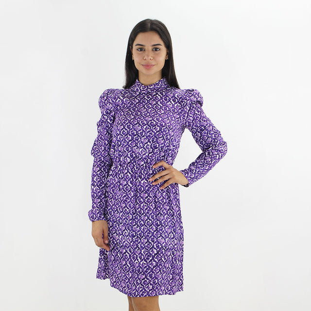 Image for Women's Printed High Neck Dress,Purple