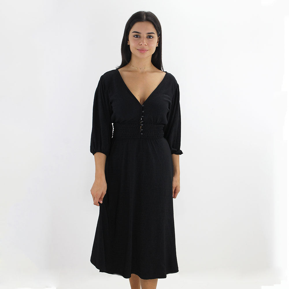 Image for Women's Ribbed Smocked Waist Dress,Black