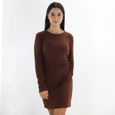 Image for Women's Ribbed Long Sleeve Dress,Brown
