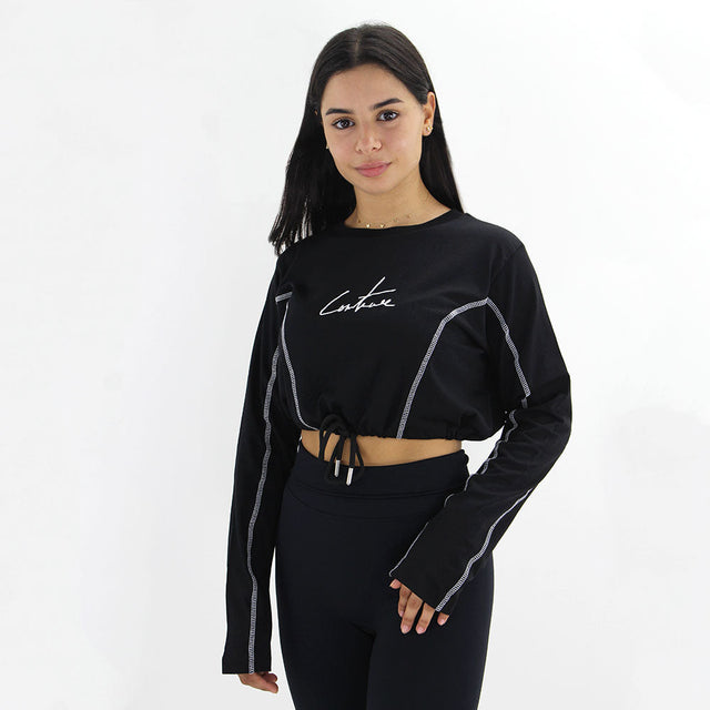 Image for Women's Embroidered Logo Crop Sweaters,Black