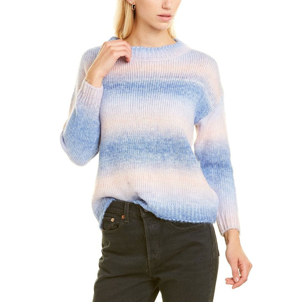 Image for Women's Striped Crew Neck Sweater,Blue/Pink