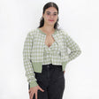 Image for Women's 2 Pieces Plaid Crop And Buttons Sweater,Light Green