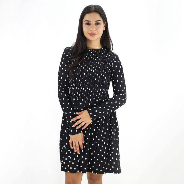 Image for Women's Smoked Polka Dots Dress,Black