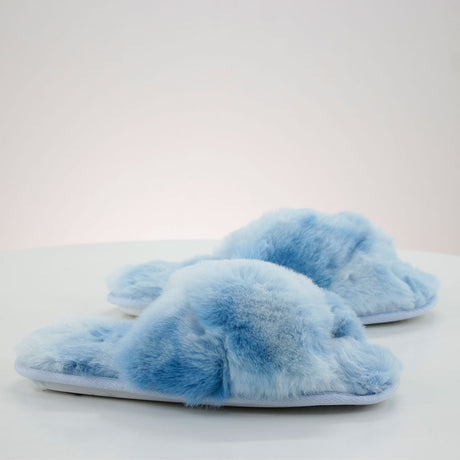 Image for Women's Faux Fur Washed Slippers,Blue