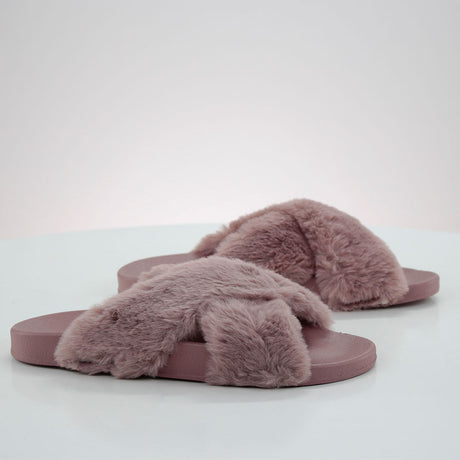 Image for Women's Faux Fur Slippers,RoseWood