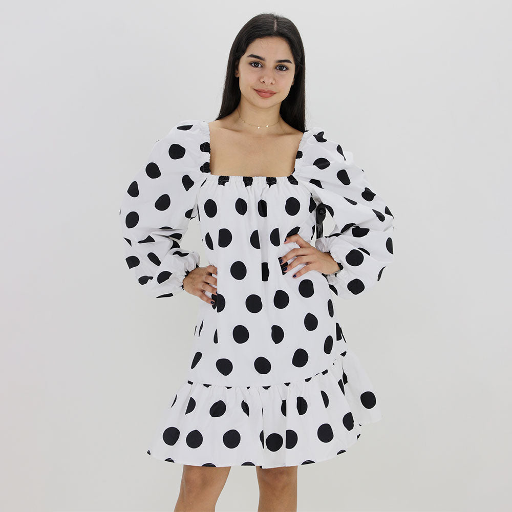 Image for Women's Polka Dots Flare Dress,White