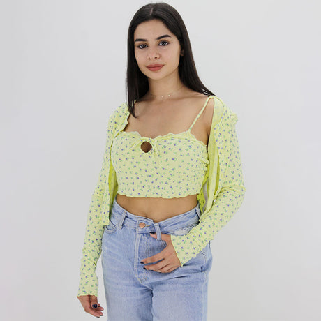 Image for Women's Lace Floral 2 Pieces Top,Yellow