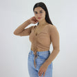 Image for Women's Ribbed Smocked Casual Top,Light Brown