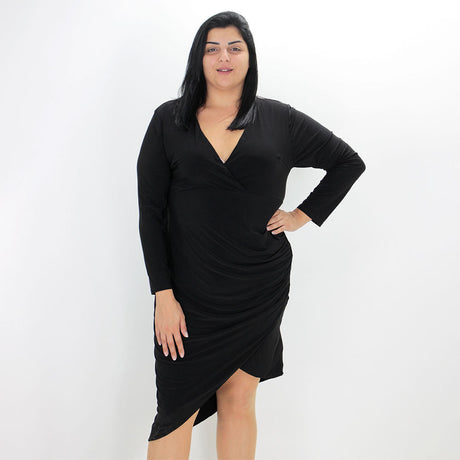 Image for Women's Plain Solid V-Neck Dress,Black