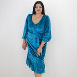 Image for Women's Velvet Ruffled Long Dress,Blue