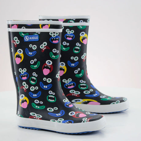 Image for Kids Girl Graphic Faces Printed Rain Boots,Black