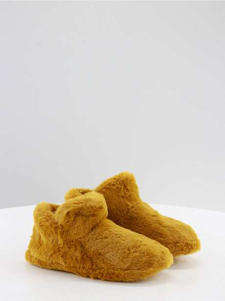 Image for Women's Faux Fur Plain Slippers,Mustard